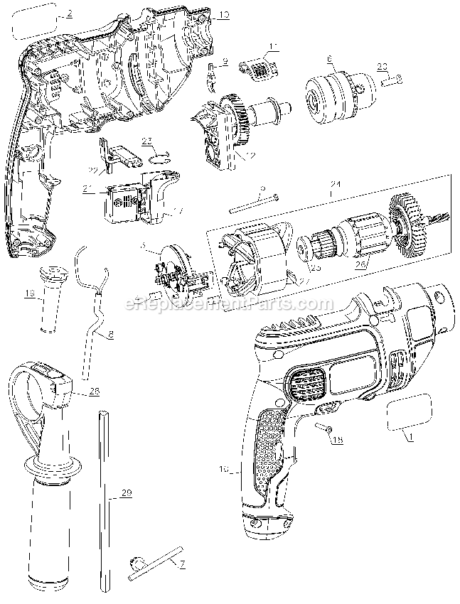 Black and Decker TM700ES-B2C (Type 2) 1/2 In Pro Hammer Drill 7 Power Tool Page A Diagram